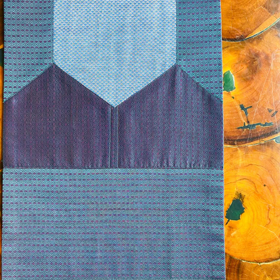 Handmade Blue Geometry Pattern Khunn Fabric Cotton Table Runner | 12 x 60 Inch
