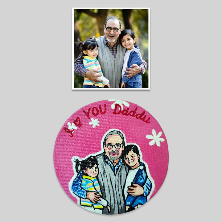 Photo Personalized Hand-Painted Father And Children Canvas Fridge Magnet