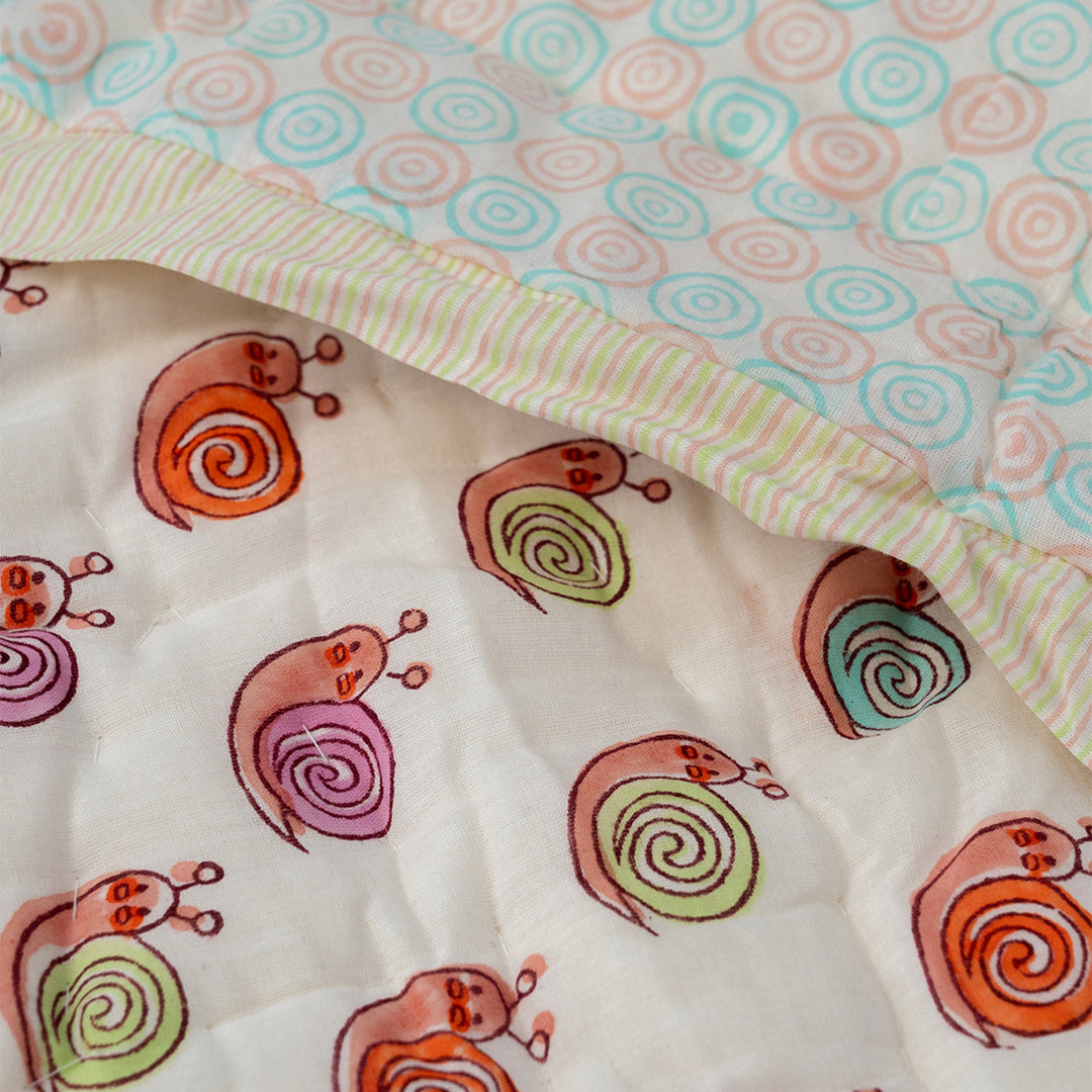 Colorful Snail Hand Block Printed Baby Quilt