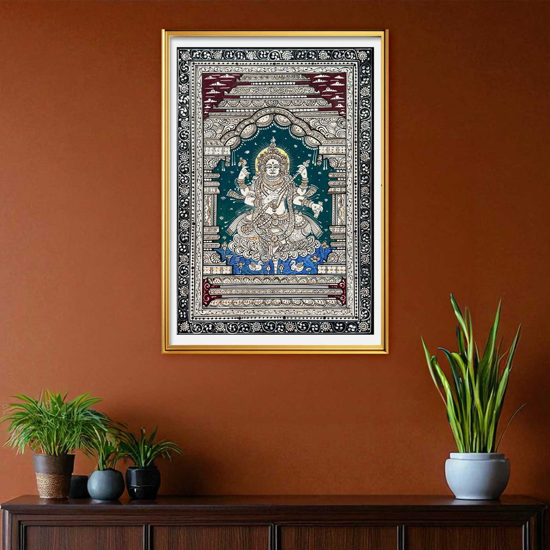 19 X 13 Inch | Handmade Canvas Saraswathi Painting