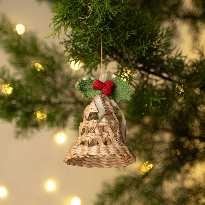Handmade Banana Bark Holly Bell Hanging Ornaments