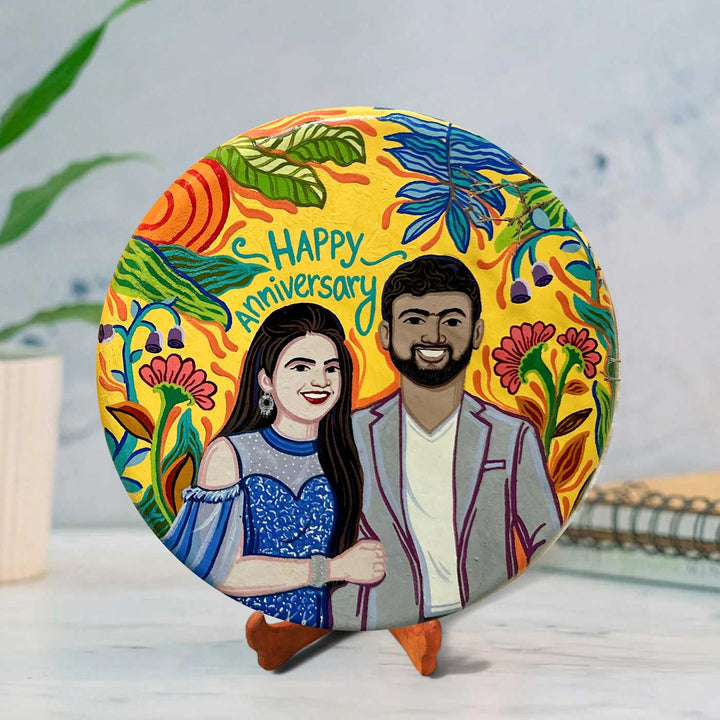 10 Inch | Photo Personalized Hand Painted Pop Art Illustrated Caricature Wall Plate With Stand