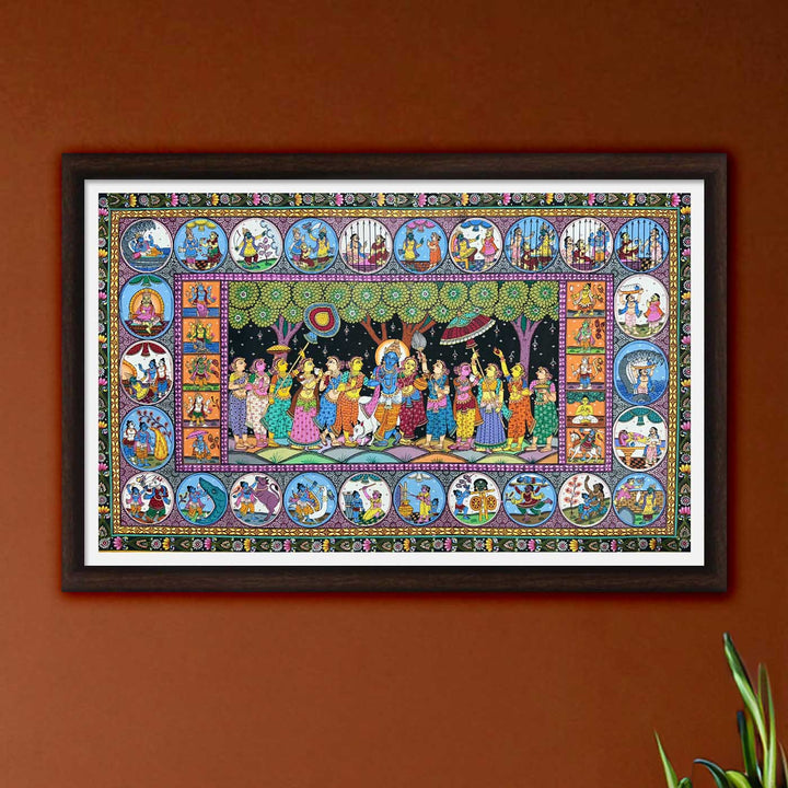 36 X 24 Inch | Handmade Canvas Krishna Leela With DashavatarPainting