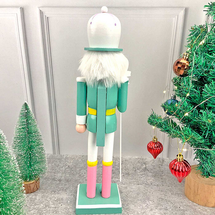 Pastel Green Baloon Nutcracker Self-Standing Wooden Decor For Christmas Table Decoration