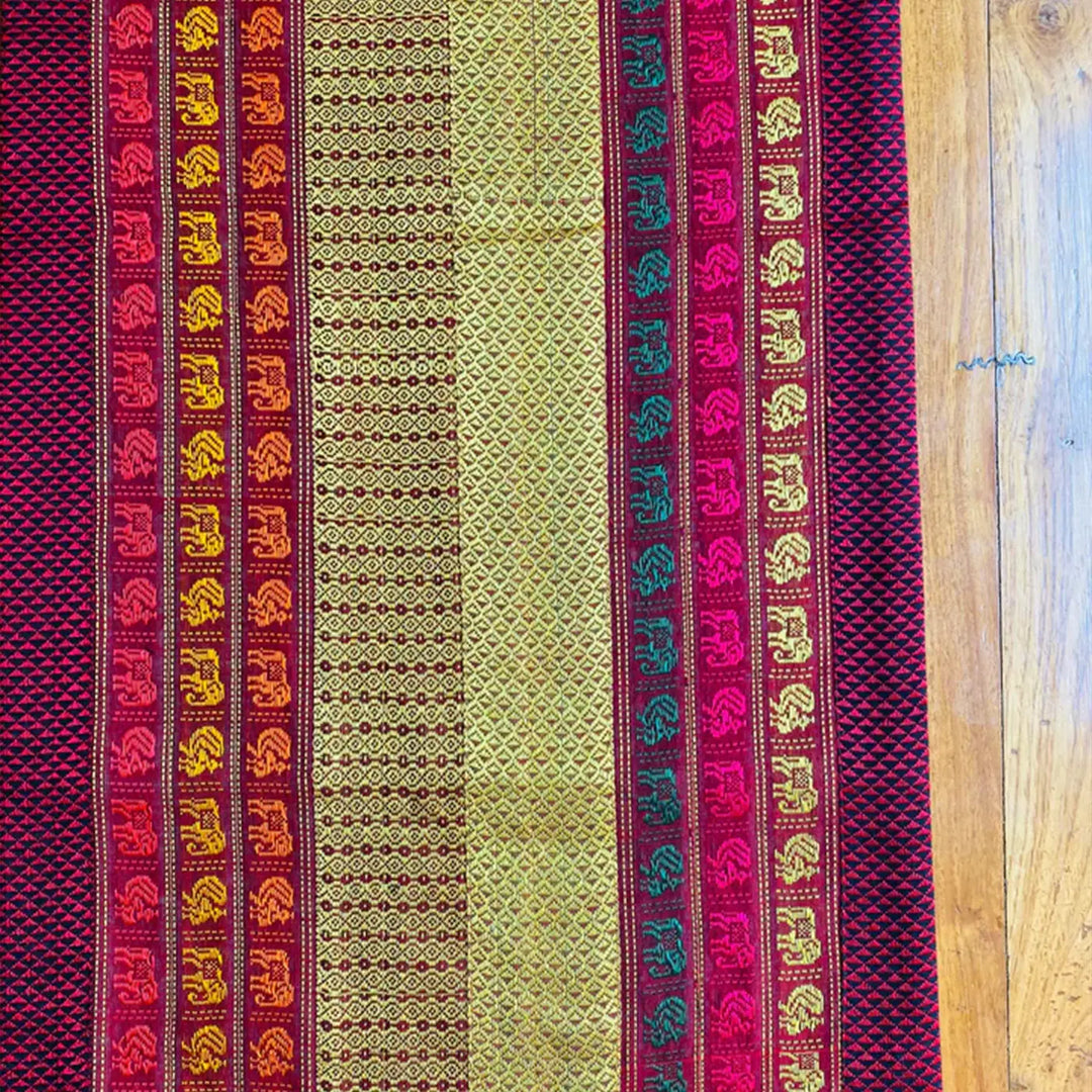 Handmade Elephant Design Khunn Fabric Cotton Table Runner | 12 x 60 Inch