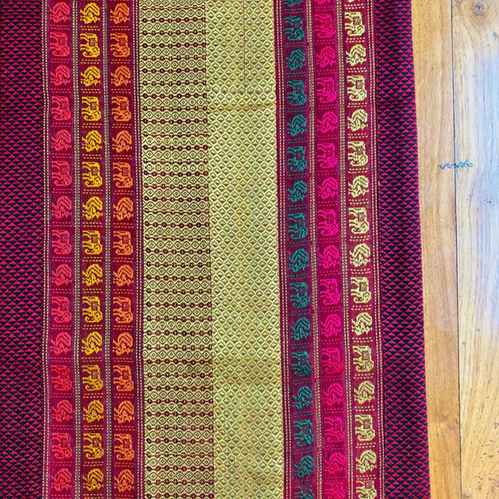 Handmade Elephant Design Khunn Fabric Cotton Table Runner | 12 x 60 Inch