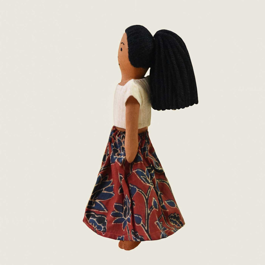 Nilah's (Younger Sister) Malar In White & Red Dress | Soft Hand-Stitched Sustainable Indian Play Doll