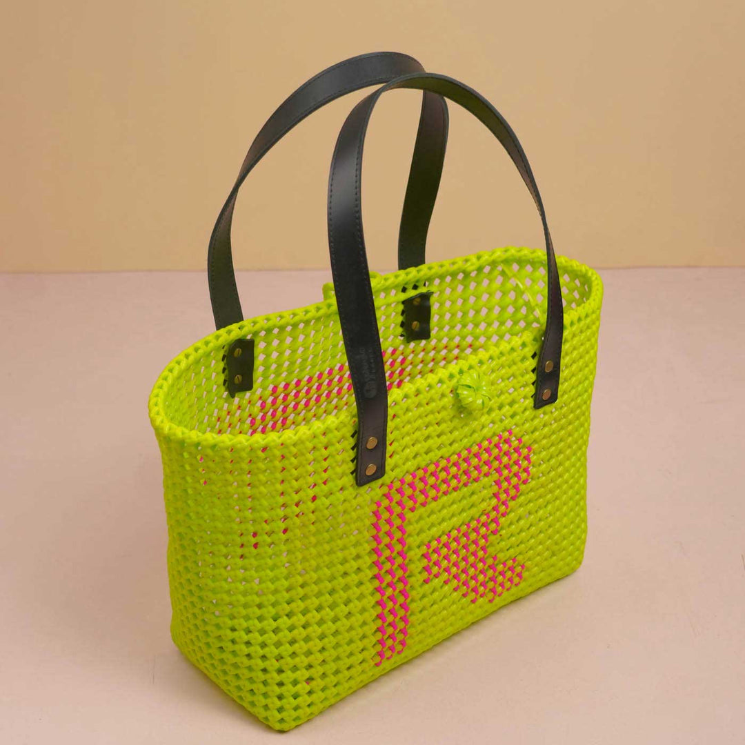 Personalised Green & Pink Monogram Handmade Koodai Tote Bag