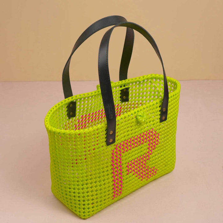 Personalised Green & Pink Monogram Handmade Koodai Tote Bag