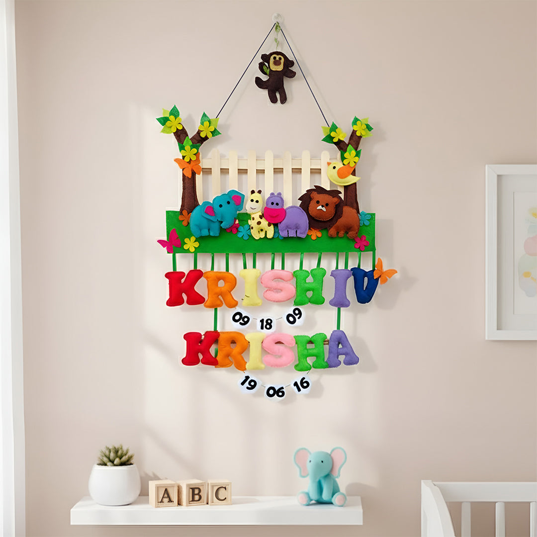 Personalized Jungle Theme With Fencing Felt Kids Name Plate