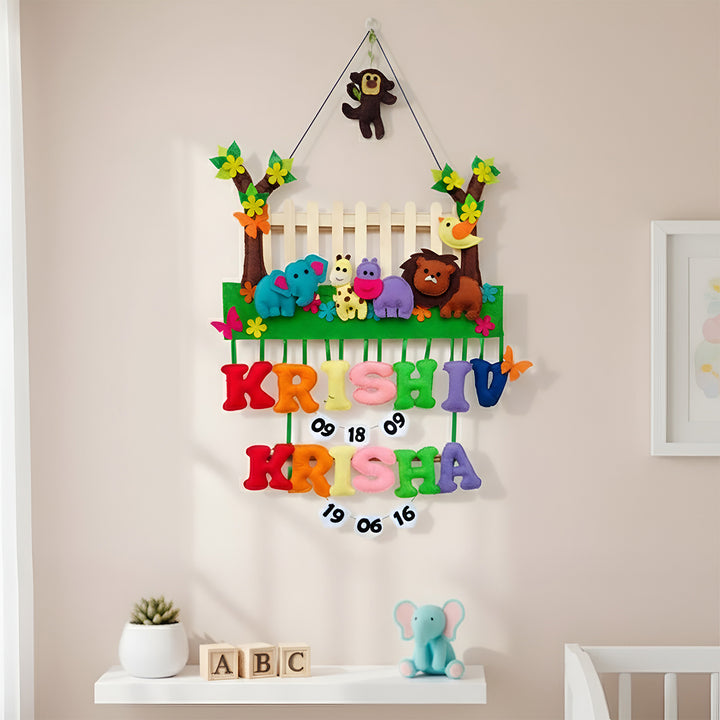 Personalized Jungle Theme With Fencing Felt Kids Name Plate