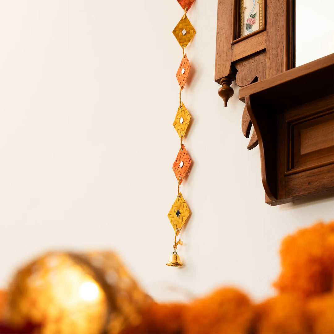 Mirror Embellished Eco-Friendly Handmade Woven Bamboo Hanging | 45 Inch x 2 Inch | Set Of 2