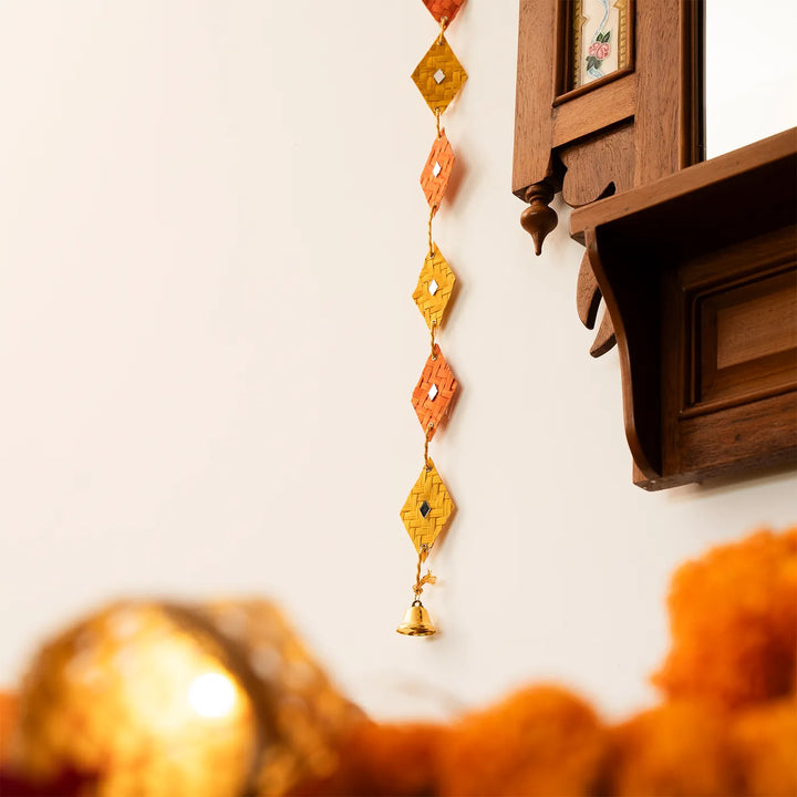 Mirror Embellished Eco-Friendly Handmade Woven Bamboo Hanging | 45 Inch x 2 Inch | Set Of 2