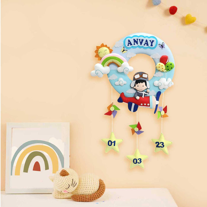 Personalized Aeroplane Theme Felt Kids Name Plate