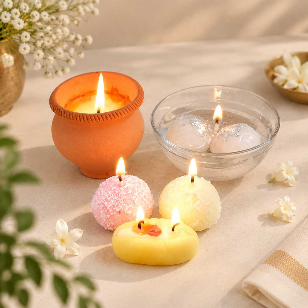 Set Of 5 | "Bengali Mithai Platter" Handmade Wax Scented Candle For Festive Gifting