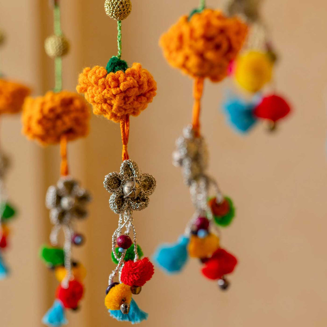 49 Inch | Intricate Realistic Crochet Genda Phool Marigold Design Cotton Toran