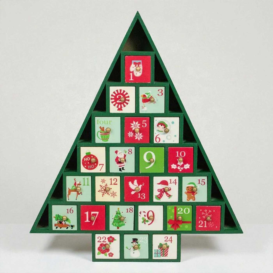 Handmade Wooden Green Tree Of Treasure Advent Calendar