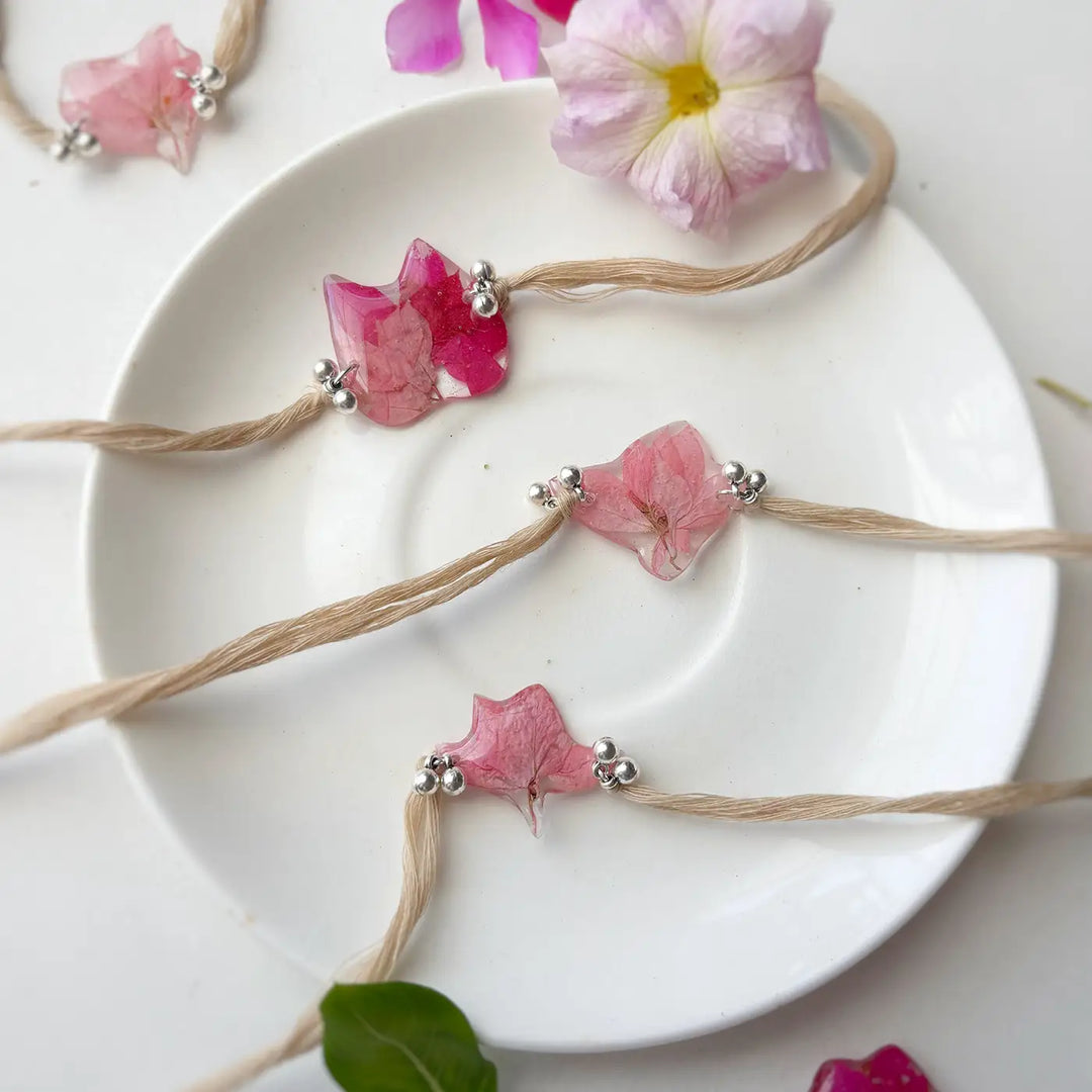 Handmade Preserved Flower Saheli Floral Resin Rakhi With Roli Chawal