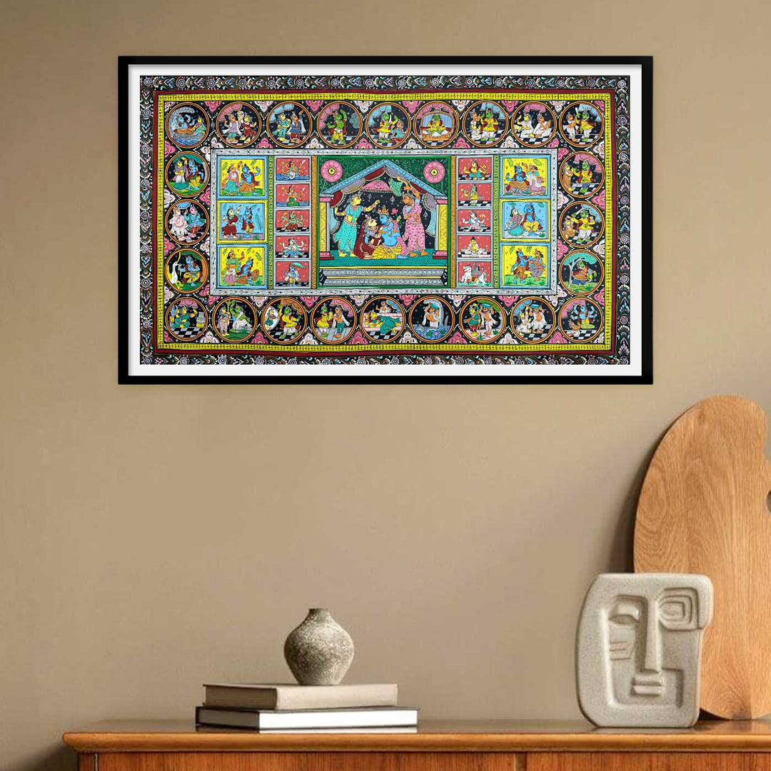 36 X 24 Inch | Handmade Canvas Krishna Rasleela With Dashavataar Painting
