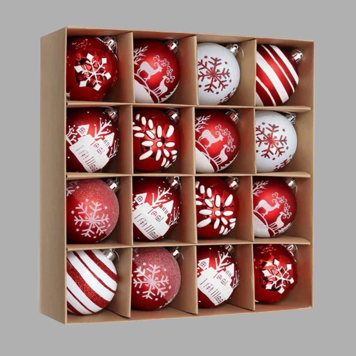 Christmas Ball Ornaments XMas Tree Hanging Decorations, Red & White christmas Balls, 16 pcs Box Set 