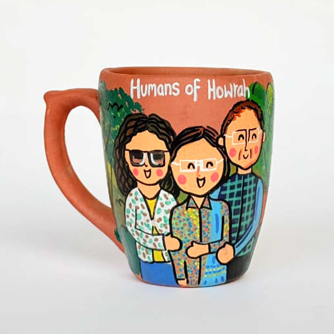 Love You Mom | Handpainted Personalised 3D Terracotta Mug With Caricatures And Background