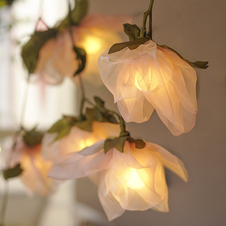 2.5m, 10 Bulbs | Handcrafted Pink Tissue Flower String Lights With Bulbs