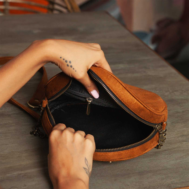 Personalized Embroidered Bee & Wildflowers Round Denim Sling Bag