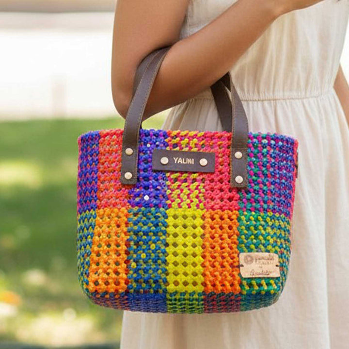 Multicolor Checks Mukhya Knot Handmade Small Koodai Bag
