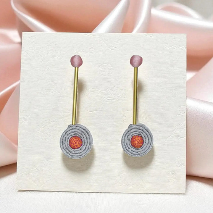 Handmade Textile Art Round Hanging Dupion Silk Fabric Earrings