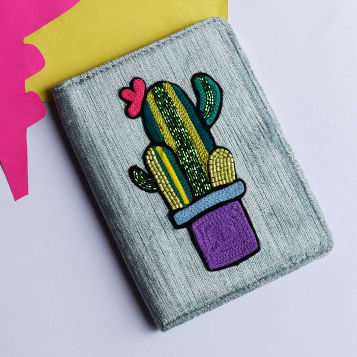 Handmade Embroidered Cactus Design Passport Cover