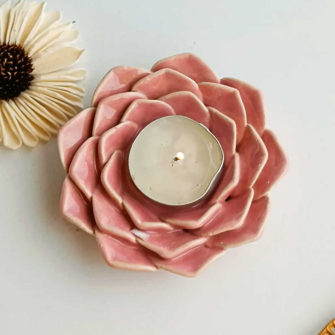Set of 4 | Handmade Phoolrani Ceramic Tealight Holder
