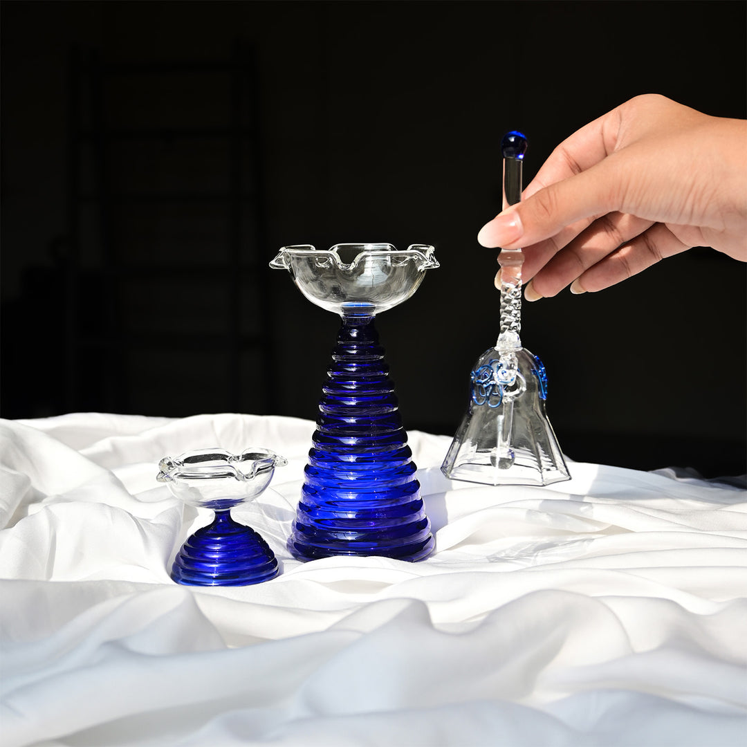 Handmade Blue Small Borosilicate Glass Oil Lamp / Diya | 2.2 inch