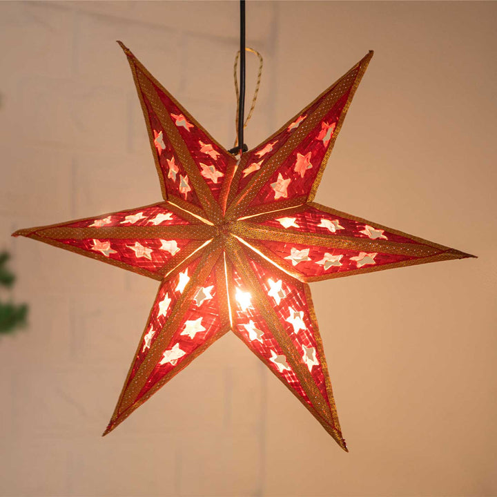 Foldable Handmade Bamboo Joy Red Christmas Star