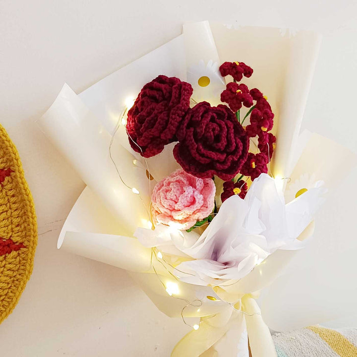 Handmade Crochet Victorian Era Theme Flower Bouquet With Lights