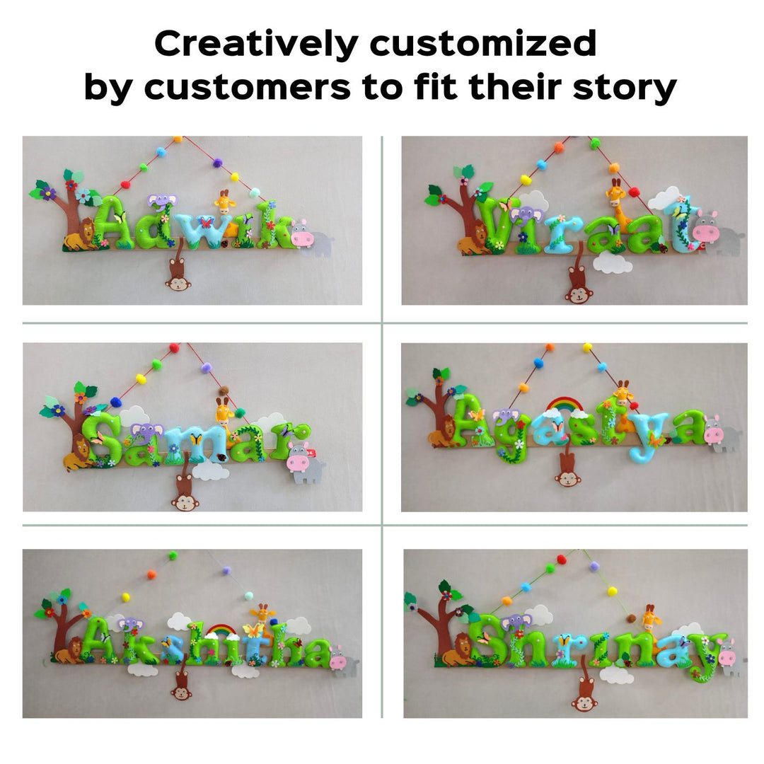 Handcrafted Personalized Jungle Animal Felt Nameplate for Kids