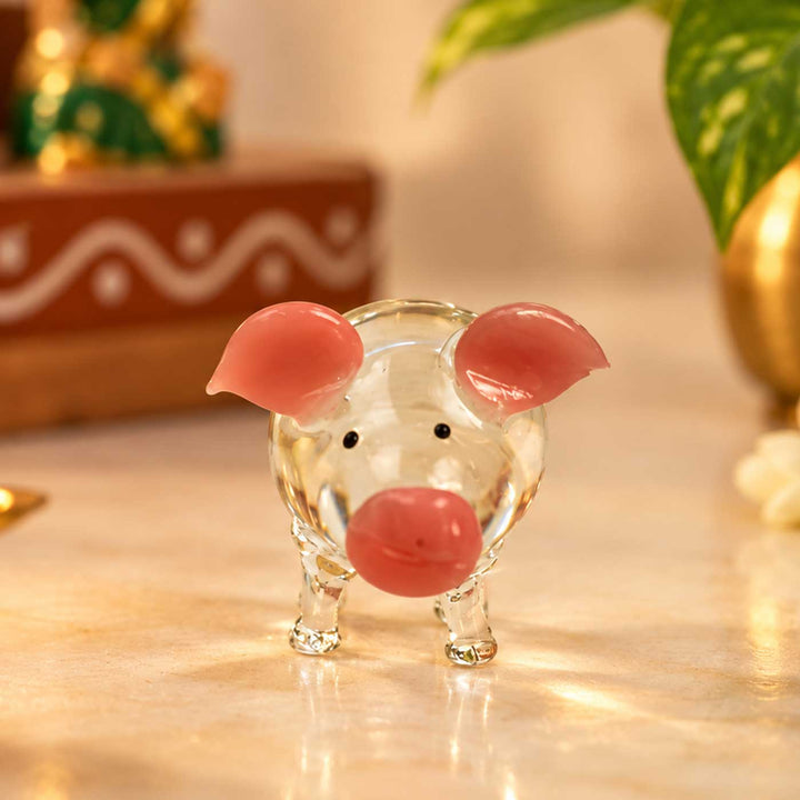 Handmade Blown Glass Pig Miniature Figurine For Decor