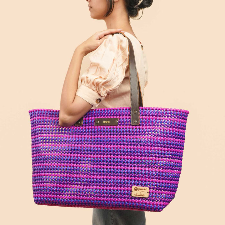 Purple and Pink Striped Mukhya Knot Handmade Koodai Beach Bag