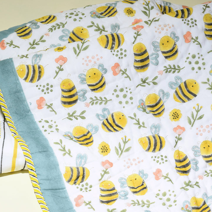 Hand Block Printed Sunny Bee Quilt/Comforter