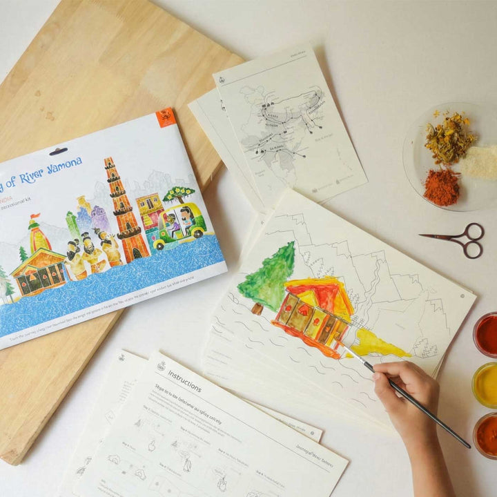 Yamuna Rivers of India DIY Kit | 11 Coloring Templates, 1 Map Of India And Instruction Sheet