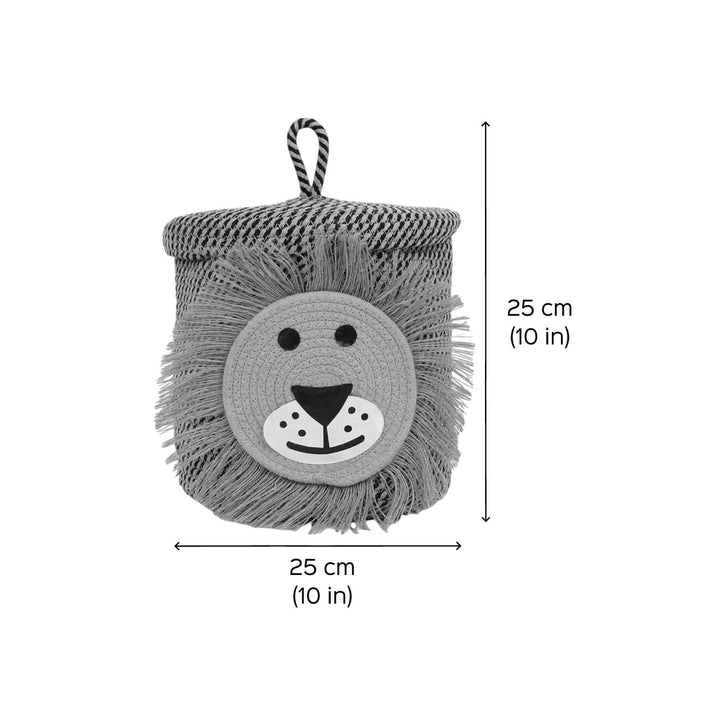 Handmade Coil Basketry Lion Theme Foldable Cotton Rope Basket for Kids