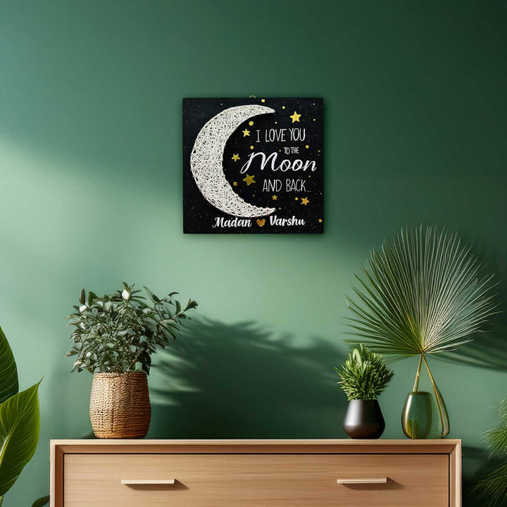 Customized Handmade String Art Moon Theme Wooden Decorative Plaque With Light