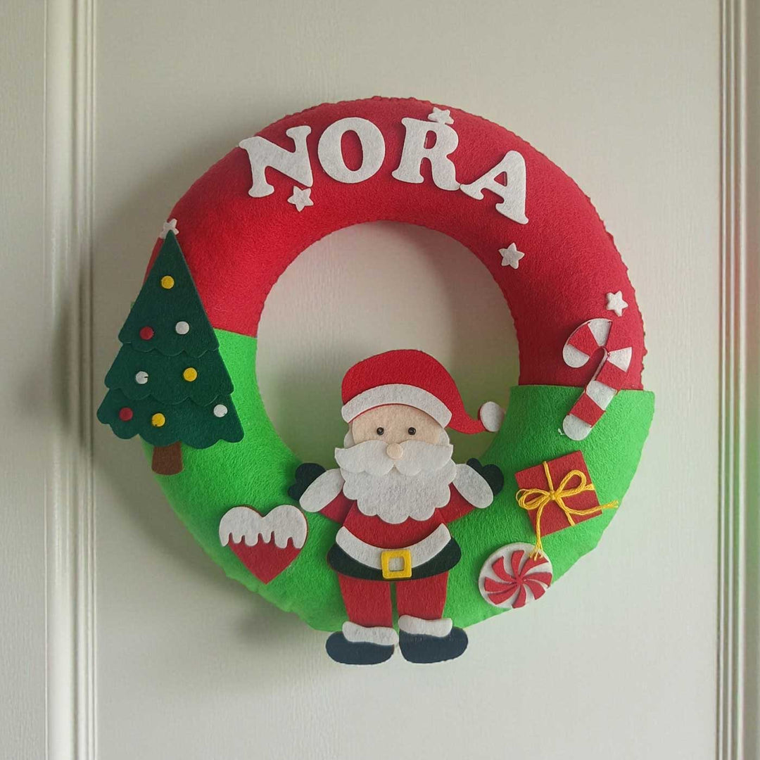 Personalized Handmade Santa's Hoilday Roundup Wreath Name Hanging