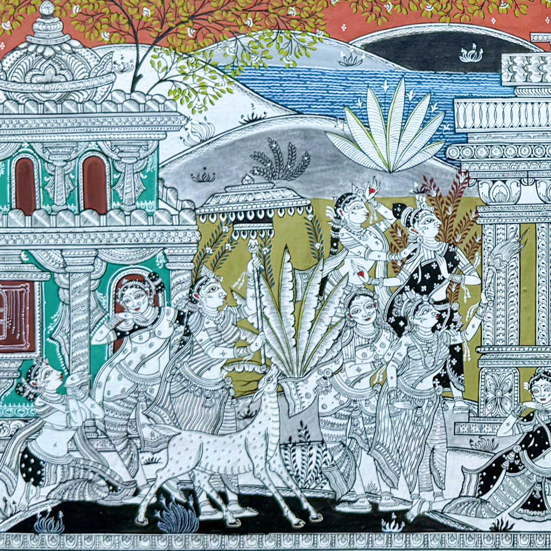 44 x 20 Inch | Handmade Canvas Krishna Rasleela Painting