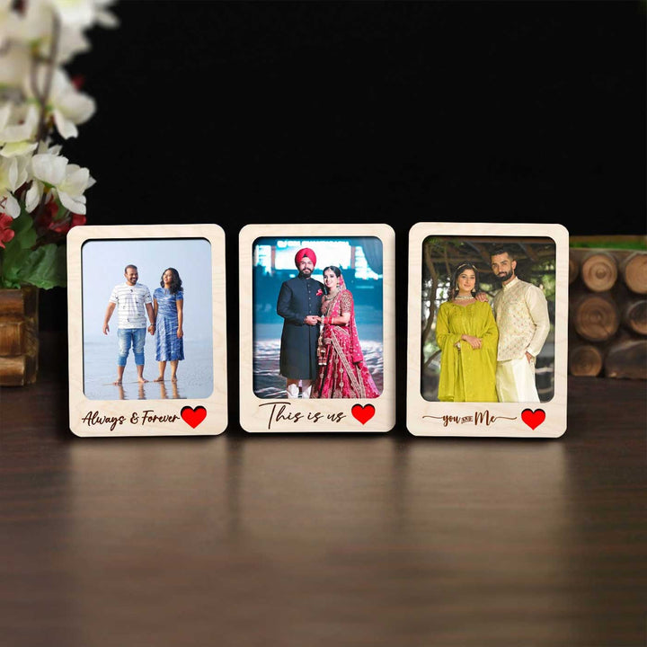 Photo Personalized Printed Love Theme Wooden Fridge Magnet | Set Of 3