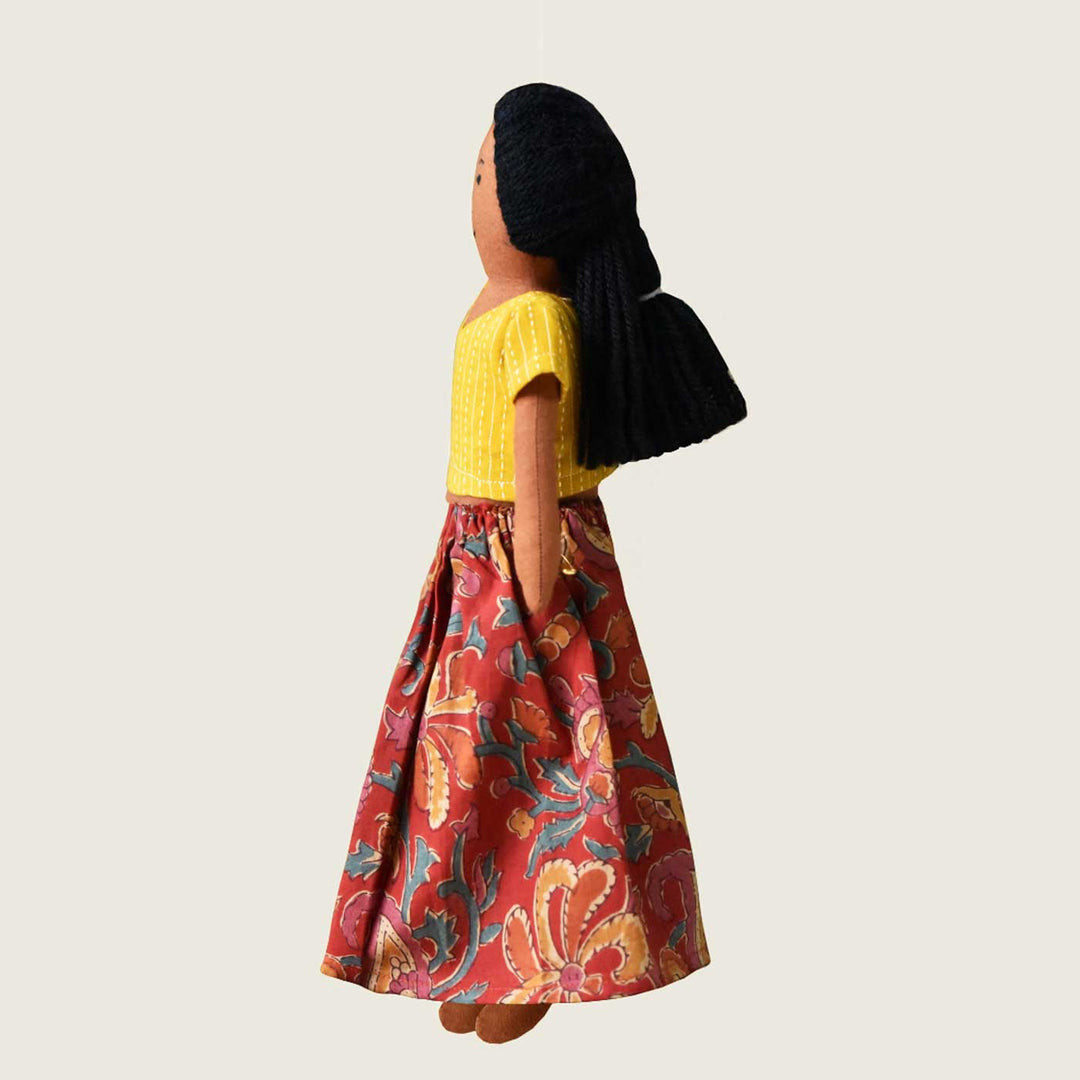 Nilah's (Elder Sister) Malai In Yellow & Orange Dress | Soft Hand-Stitched Sustainable Indian Play Doll