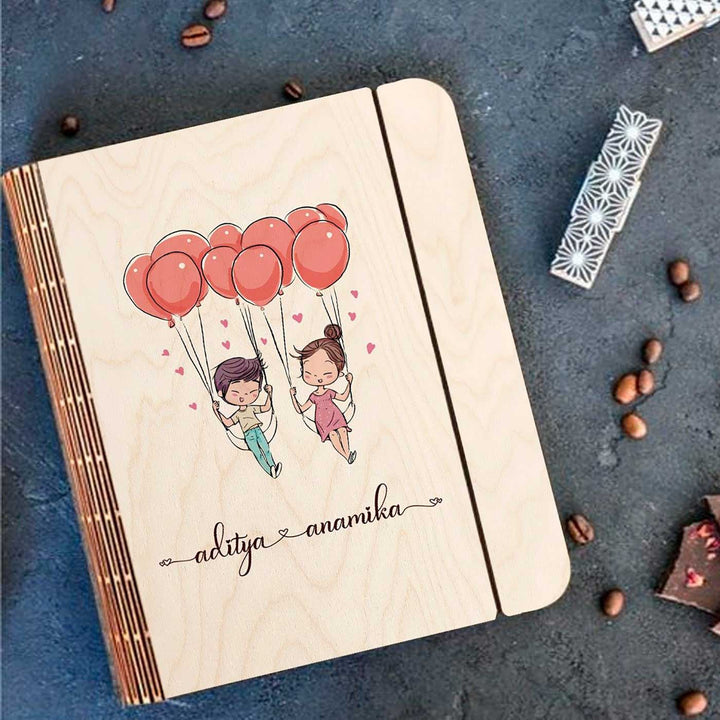 Couples Wooden Personalized Notebook Binder | A5, 50 Blank Pages, 120 GSM