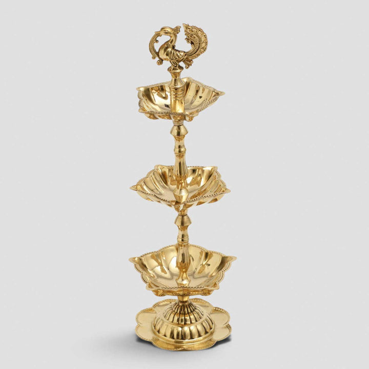 3-Tier Peacock Brass Oil Lamp Stand For Festive Decor