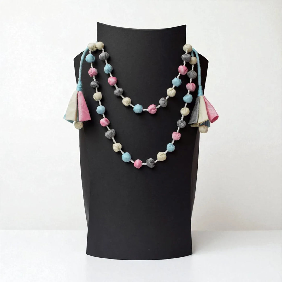 Handmade Textile Art Round Beaded Dupion Silk Fabric Necklace