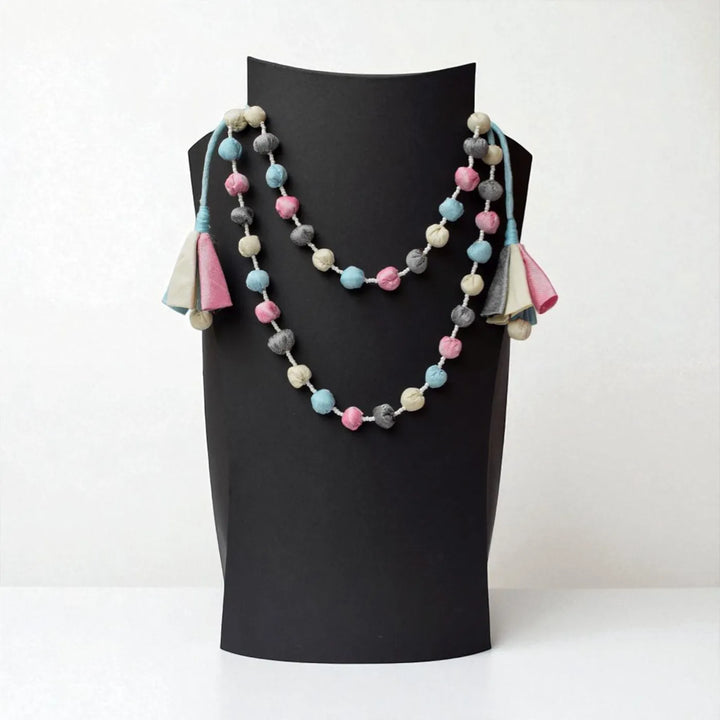 Handmade Textile Art Round Beaded Dupion Silk Fabric Necklace