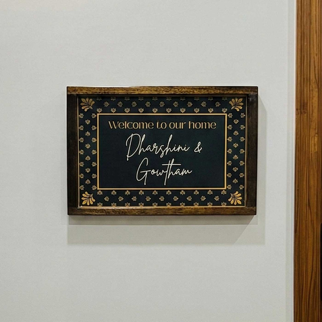 Dark Floral Personalized Resin Wooden Frame Name Plate